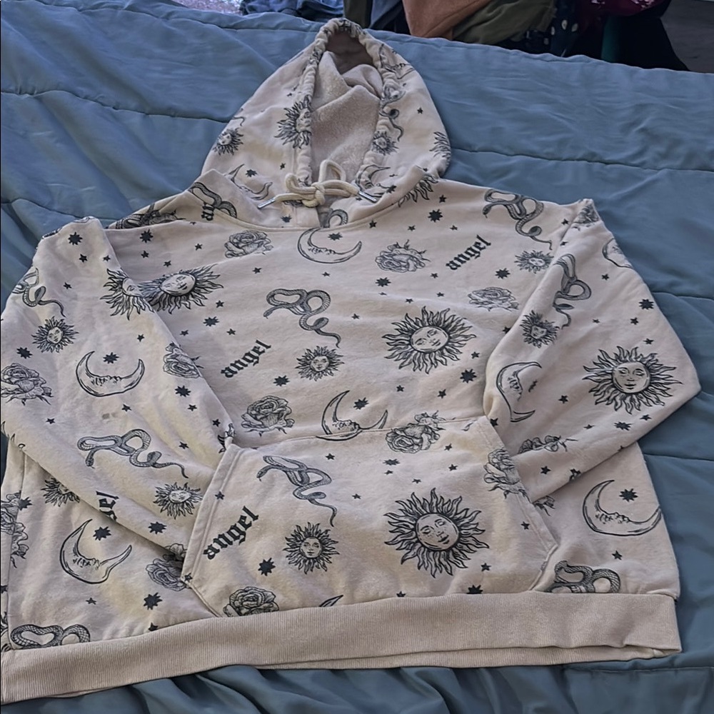 No Boundaries Cream and Black Graphic Hoodie